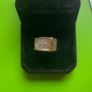 [Vintage] Platinum Mesh and 18K Gold Belt Ring